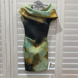 ASOS One Shoulder Dress in Black, Green, and Gold